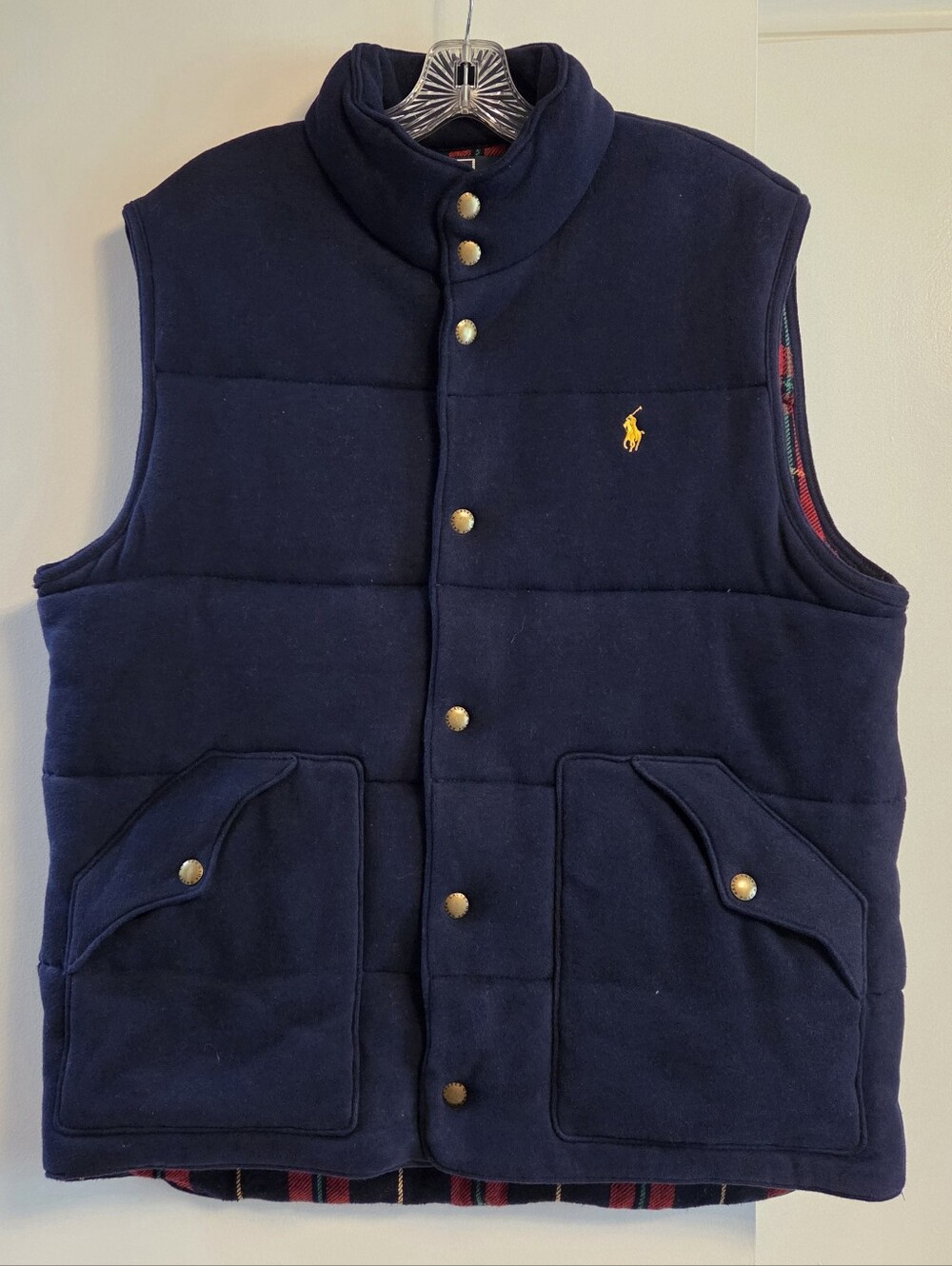 POLO RALPH LAUREN Mens Vtg Flannel Puffer Vest Plaid Lining Large